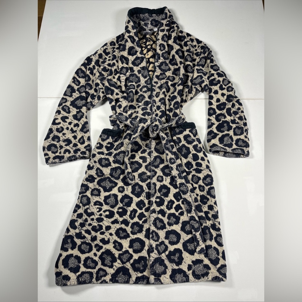 SOLD Emanuel Ungaro Paris Terrycloth Cotton Kimono Bath Robe Belt Animal Print